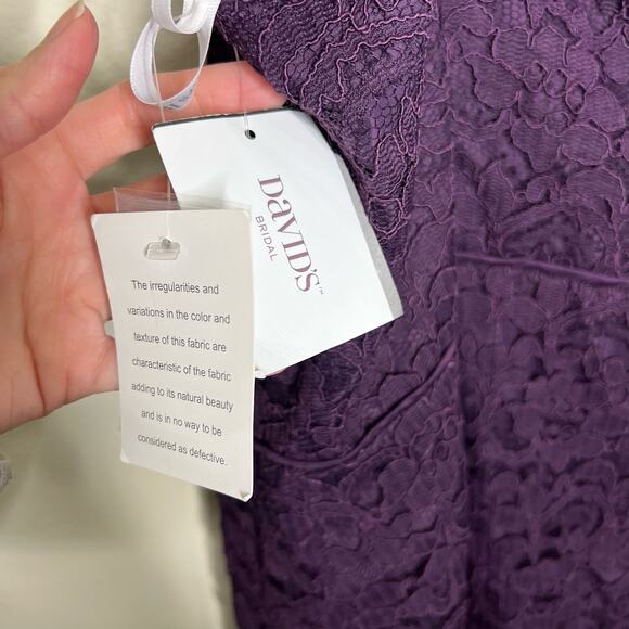 David's Bridal Tank Dress 26 Plus Size Purple Plum Lace Mini V-Neck Bridesmaid - Picture 7 of 9